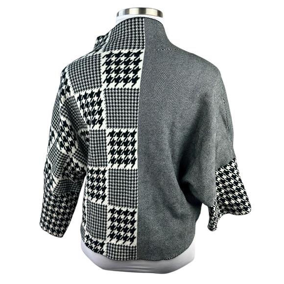 Joseph Ribkoff Houndstooth Herringbone Patchwork Knit Sweater Oversized Medium - Picture 6 of 10